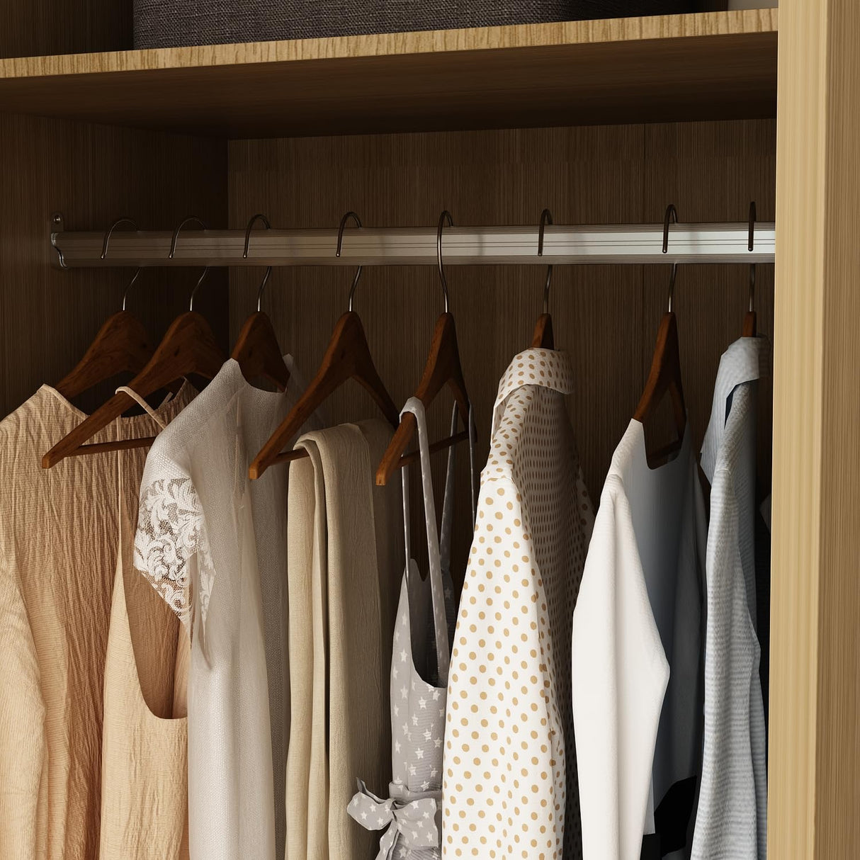 TAMUNE Wardrobe Closet with Mirror, 3 Door Wardrobe with Hanging Rod, 4 Drawers, Shelves, Modern Bedroom Armoire with Gold Handle, Oak Clothes Cabinet, 20.5”D x 47”W x 86.7”H TAMUNE