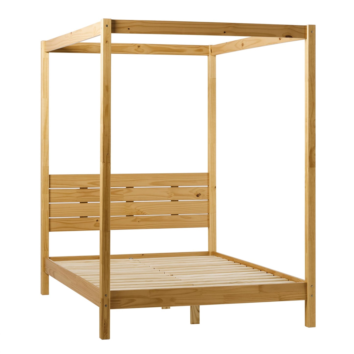 Natural Pine Solid Wood Full Minimalist Canopy Bed - WoodArtSupply