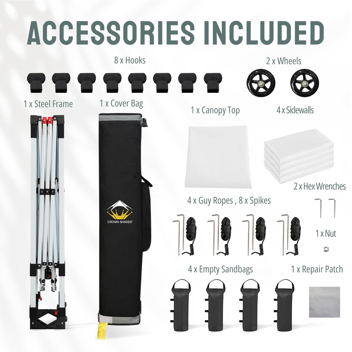 CROWN SHADES 10x10 Pop Up Canopy Tent Instant Commercial 1-Person Setup Patended Centerlock with 400D Silver Coated Fabric, 4 Sidewalls, 4" Wheels, 4 Upgraded Weights, Sto'N Go Bag, White CROWN SHADES