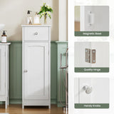 Iwell Bathroom Floor Cabinet, Small Bathroom Storage Cabinet with Drawer & Storage Shelf, Free-Standing Organizer Cabinets for Hallway/Living Room, White Iwell