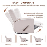 Tbfit Nursery Rocking Chair, 360° Swivel Glider Recliner with Lumbar Support, Comfy Upholstered Armchair with Pillows & Footrest for Living Room & Bedroom (Handle Switch, Beige) Tbfit