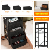 Furnulem Vertical Dresser with Charging Station and LED Lights, Black Chest of Drawers with Shelf and 5 Fabric Bins, Tall Nightstand for Entryway, Closet, Bedside Table, Wood Top, Bedroom Furniture Furnulem