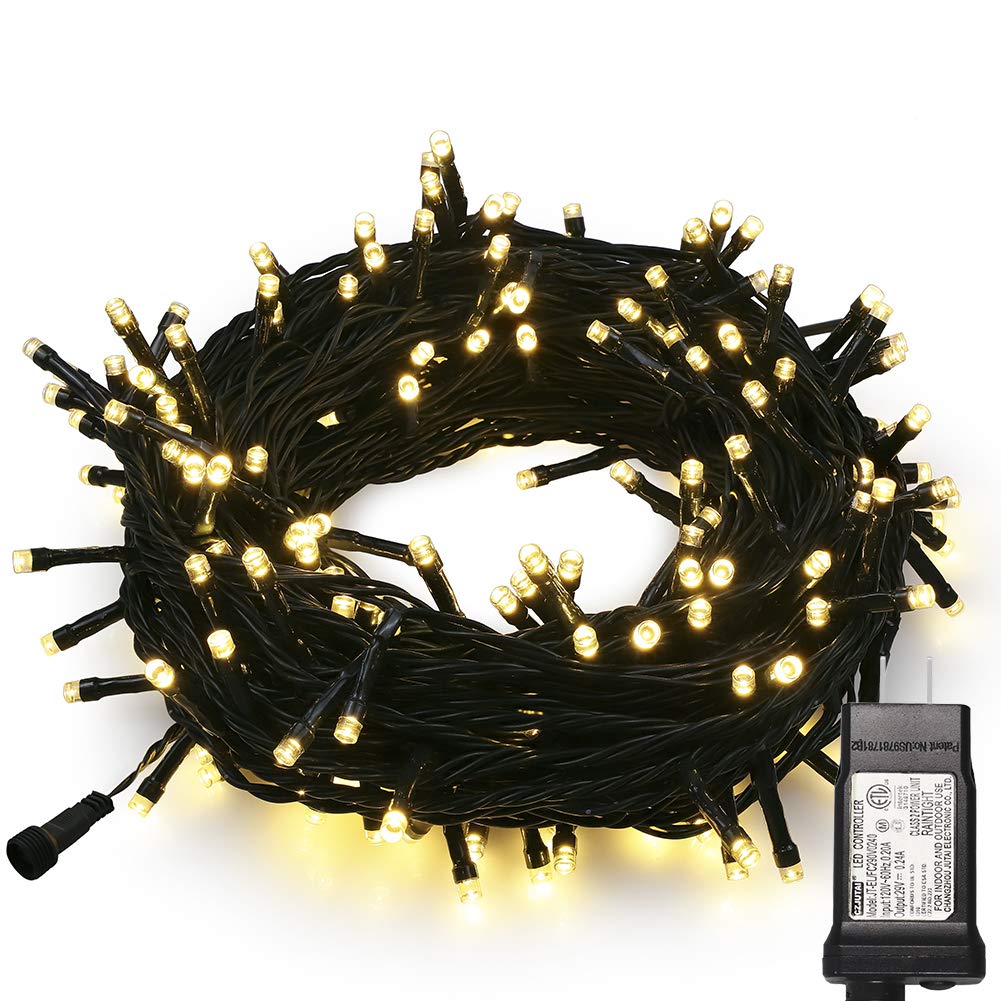 MYGOTO 33FT 100 LEDs String Lights,Green Wire Waterproof Fairy Lights 8 Modes 30V UL Certified Plug in Xmas Lights for Home, Garden, Wedding, Party, Christmas Decoration Indoor Outdoor (Warm White) Hopolon