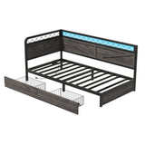 ANCTOR Twin Daybed with Storage Drawers, Corner Bed Frame with LED Lights and Charging Station for Living Room, Bedroom and Guest Room, Charcoal Grey ANCTOR