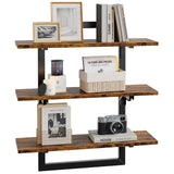 Bestier Floating Shelves for Wall, 24 inch Kitchen Shelves Wall Mounted, 3 Tier Coffee Bar Shelf with Foldable Brackets, Industrial Display Shelf for Bathroom, Living Room, Rustic Brown Bestier