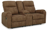Signature Design by Ashley Edenwold Contemporary Faux Leather Manual Reclining Loveseat with Console, Storage and Cup Holders, Dark Brown Signature Design by Ashley