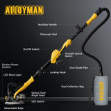 Drywall Sander, 1050W Electric Drywall Sander with Vacuum Dust Collection, 2100RPM Wall Sander with 7 Variable Speed, Foldable & Extendable Handle, Double-Deck LED Light, Dust Bag and Hose Alloyman