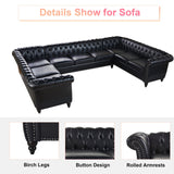 U Shaped Large Sectional Sofa, Chesterfield Leather Faux Couch Tufted Accent Sofa with Scroll Arms and Nailhead for Living Room, Office ORRD