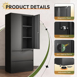 DEVAISE File Cabinet with 2 Drawers and Doors, Locking Metal Storage Cabinet with Adjustable Shelves for Home Office, Warehouse, Garage, School (Black) DEVAISE