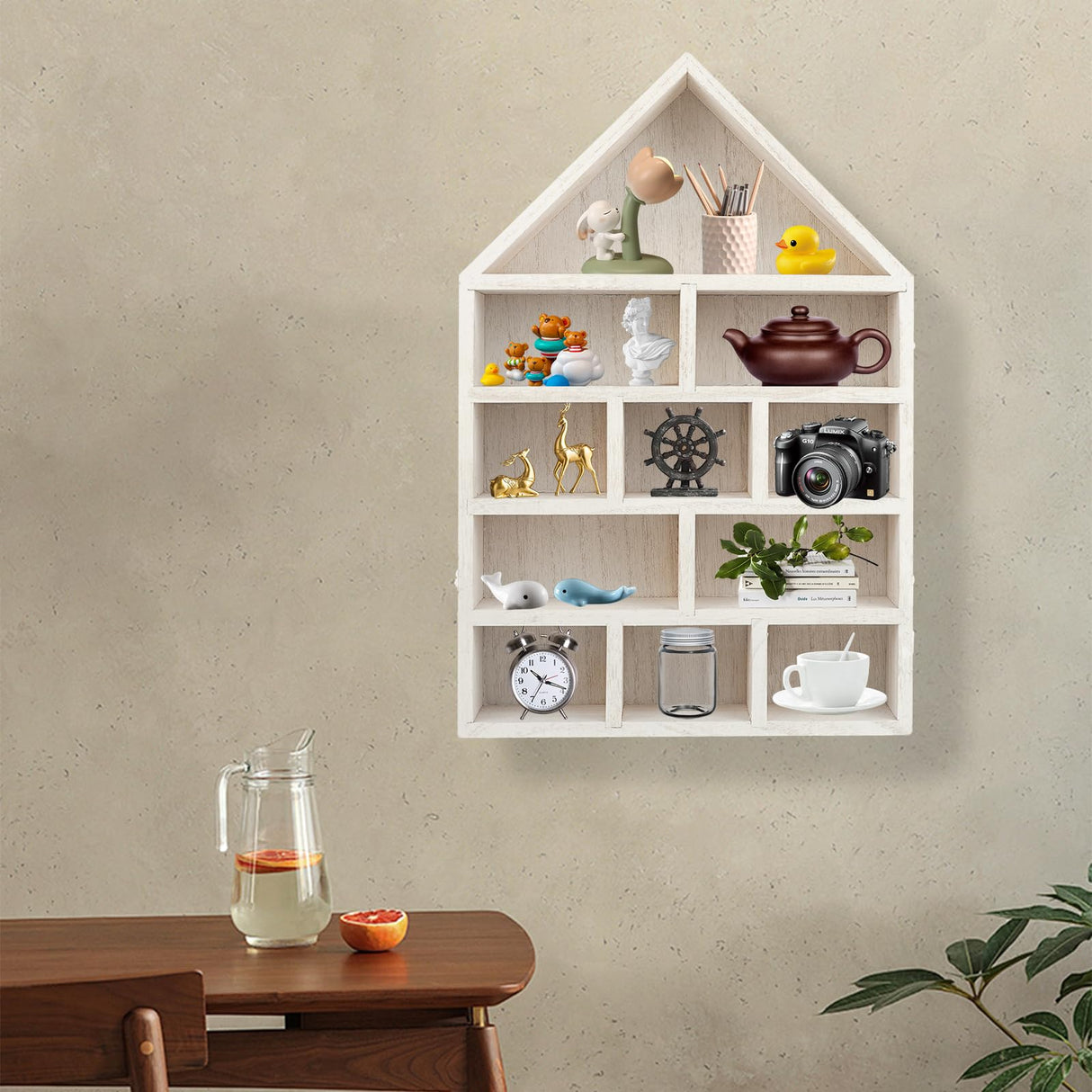 COM4SPORT Wooden Shadow Cubby Box Hanging Figurine Display Shelf White Curio Cabinet Organizer Wall Mounted Display Case Trinket Shelf Miniature Display Shelf for Collectibles (15.7 * 11.8 * 2.75in) COM4SPORT