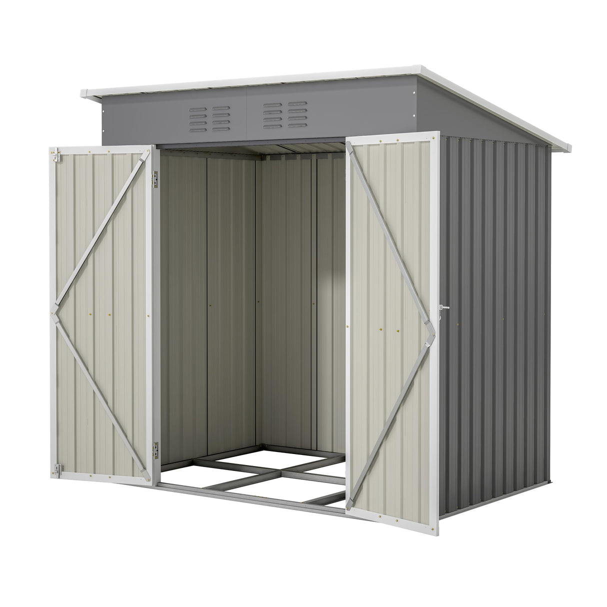 6x4 FT Outdoor Storage Shed with Lockable Double Doors, Aluminum Frame, Weatherproof with Frame Floor, Metal Tool Shed for Garden, Backyard, Patio, and Equipment Storage Mulinsonfly