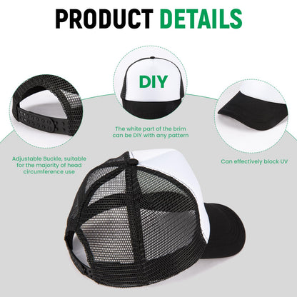 Seribt 12 Pack Unisex Blank Baseball Sublimation Hats Adjustable Plain Polyester Mesh Cap Bulk for DIY Printing Black