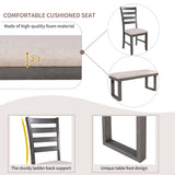 6 Piece Dining Table Set, Kitchen Table Set with Rectangular Table and 4 High Back Upholstered Dining Chairs and Tufted Bench, Wooden Dining Room Table Set for 6 Persons (Gray) Merax