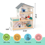 OOOK Wooden Dollhouse for Kids, Doll House with Simulated Luxury Furniture Set, Dollhouse Playset Gifts for Girls Toddlers (Including 4 Family Dolls OOOK