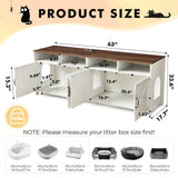 JanflyHome Double Cat Litter Box Enclosure for 2 Cats, 63" Hidden Litter Box Furniture with Outlet Power, Farmhouse Large Litter Box Cabinet TV Stand, 63 x 17.7 x 23.6 in, Antique White JanflyHome