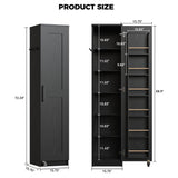 IRONCK Narrow Kitchen Pantry Storage Cabinet, 72" Slim Single Door with 6 Adjustable Shelves, Door Rack and Wheels, Space Saving Freestanding Storage Floor Cabinet for Small Place, Black IRONCK