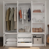 Jiaoun 78” 6-Door Large Armoire Wardrobe Closet, Bedroom Armoire with 3 Drawers & 2 Hanging Rod, Wooden Armoires and Wardrobe,White (70.9”W x 23.63”D x78”H) Jiaoun