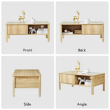 affeivul Rectangle Fluted Coffee Table with Storage and Sliding Drawers, Light Wood Coffee Table, Mid Century Modern Coffee Table Boho Style, Low for Living Room/Bedroom/Office (Natural) affeivul