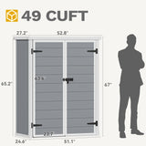 DWVO Outdoor Vertical Storage Shed with 2 Shelves, 49 Cu Ft Waterproof Resin Garden Shed with Floor & Lockable Door, Plastic Tall Tool Cabinet for Garbage Cans, Lawn Equipment, Garden Supplies (Gray) DWVO