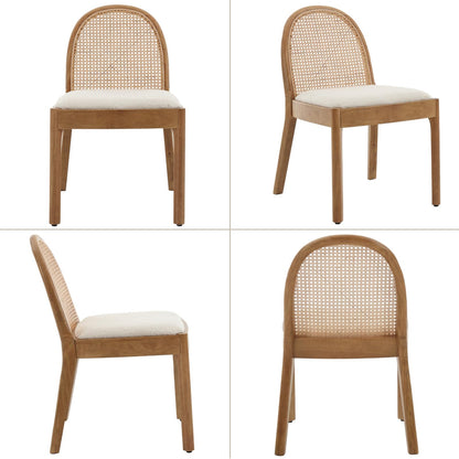 Ya-Home Mid Century Dining Chairs Set of 4, Accent Rattan Side Chairs Sherpa Fabric Kitchen Chair with Solid Wooden Legs for Living Room Dining Room, White