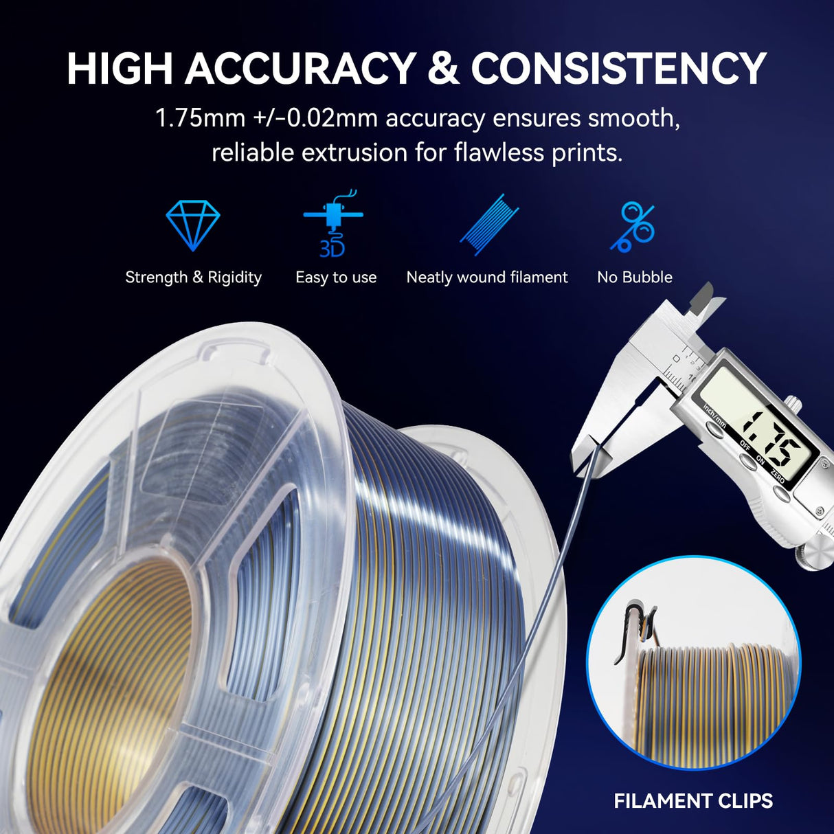 JAYO Silk PLA Filament 1.75mm Dual Colors Black Blue, Coextrusion Dual Color 3D Printer Filament, Shiny Multicolor Change, 1.1kg Spool(2.4lbs), Accuracy +/- 0.02mm for Most FDM 3D Printers JAYO