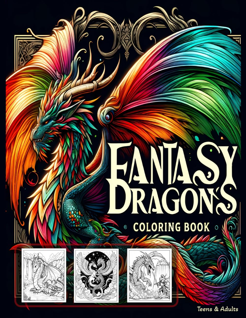 Fantasy Dragons: Coloring Book For Teens & Adults WoodArtSupply