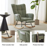 ETCZOYE Nursery Rocking Chair Teddy Upholstered Glider Rocker with Footrest Accent Chair with High Backrest Armchair Comfy Side Pocket Chair for Living Room, Bedroom, Offices (Large Green) ETCZOYE