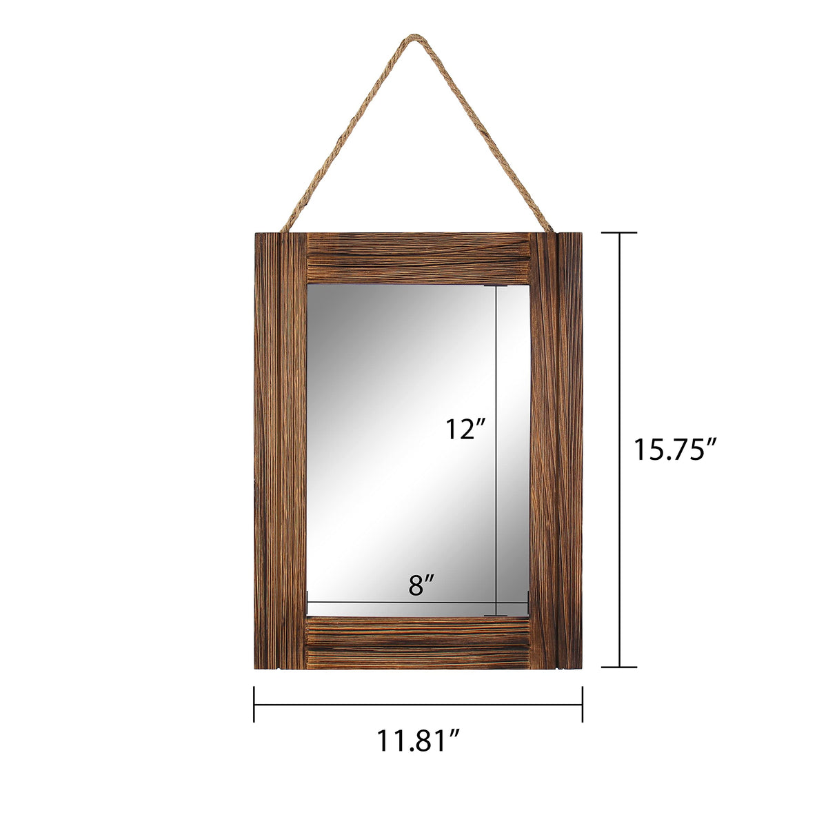 Emaison 16 X 12 Inch Rustic Wood Framed Wall Mirror with Hanging Rope for Farmhouse Decor, for Entryway, Bedroom, Bathroom, Dresser, Brown EMAISON