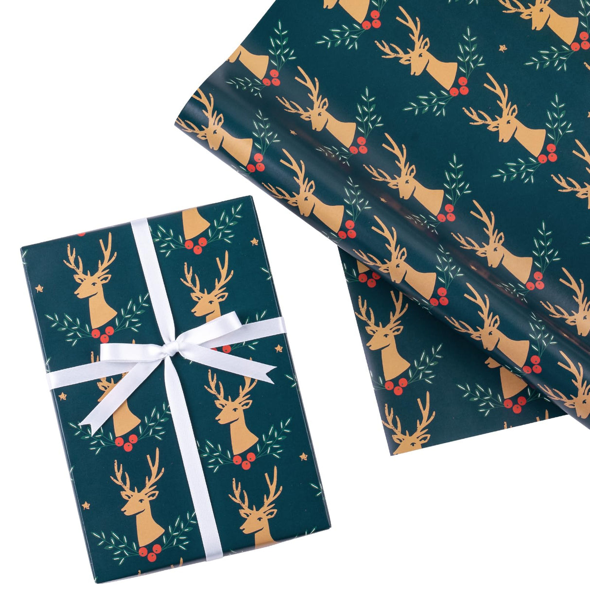 WRAPAHOLIC Christmas Wrapping Paper Roll - 17 Inch x 16.4 Feet per Roll - Dark Green Mini Roll, Reindeer Design Perfect for Christmas Holiday Gift Packing WRAPAHOLIC