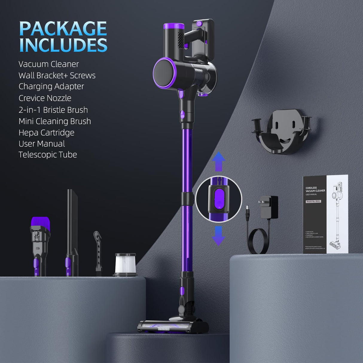 Cordless Vacuum Cleaner, 20KPA Stick Vacuum with LED Display, 2 Modes 6 in 1 Lightweight Cordless Stick Vacuum Cleaner with 40Min Detachable Battery Vacuum Cleaner for Home Hard Floor Car Carpet Bieiao