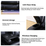 A Ainehome Black Leather Power Reclining Sectional Sofa with LED, Power Recliner Sectional Couch with Recliner Living Room Set with USB Port&Read Light for Living Room A Ainehome