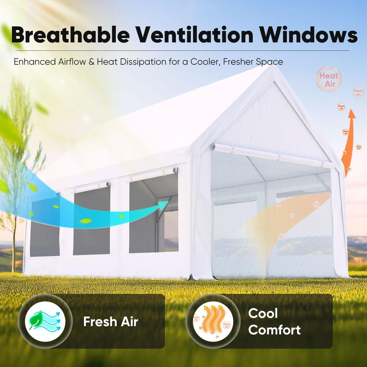 Quictent Heavy Duty 12x20 ft Carport Tent with Ultra-High Peak & Ventilation Windows, Waterproof Outdoor Canopy Shelter for Events, Storage, Parking & Wedding - White Quictent