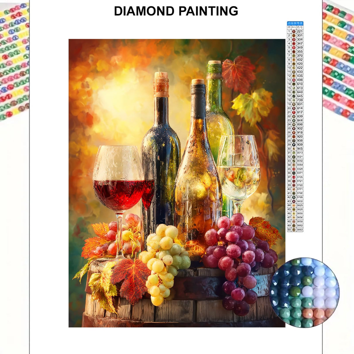 Grapes Wine Diamond Art Kits for Adults, Grapes Diamond Art Painting Kits 5D Full Drill Diamond Painting Diamond Art for Home Wall Decor 12x16 INCH Directo