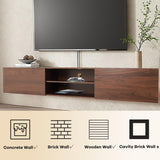 Floating TV Stand,70" Media Console for 60"70"80" tv,Entertainment Center with Storage, Mid Century Modern Wood tv shelf, 3 Cabinet tv Table,tv stand wall-mounted for Living Room (Dark Brown) TIMSATIO