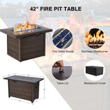 GREZJXC 7 Pieces Outdoor Sectional Patio Furniture Set with Fire Pit Table PE Rattan Wicker Patio Sectional Conversation Set with Cushion Navy Blue GREZJXC