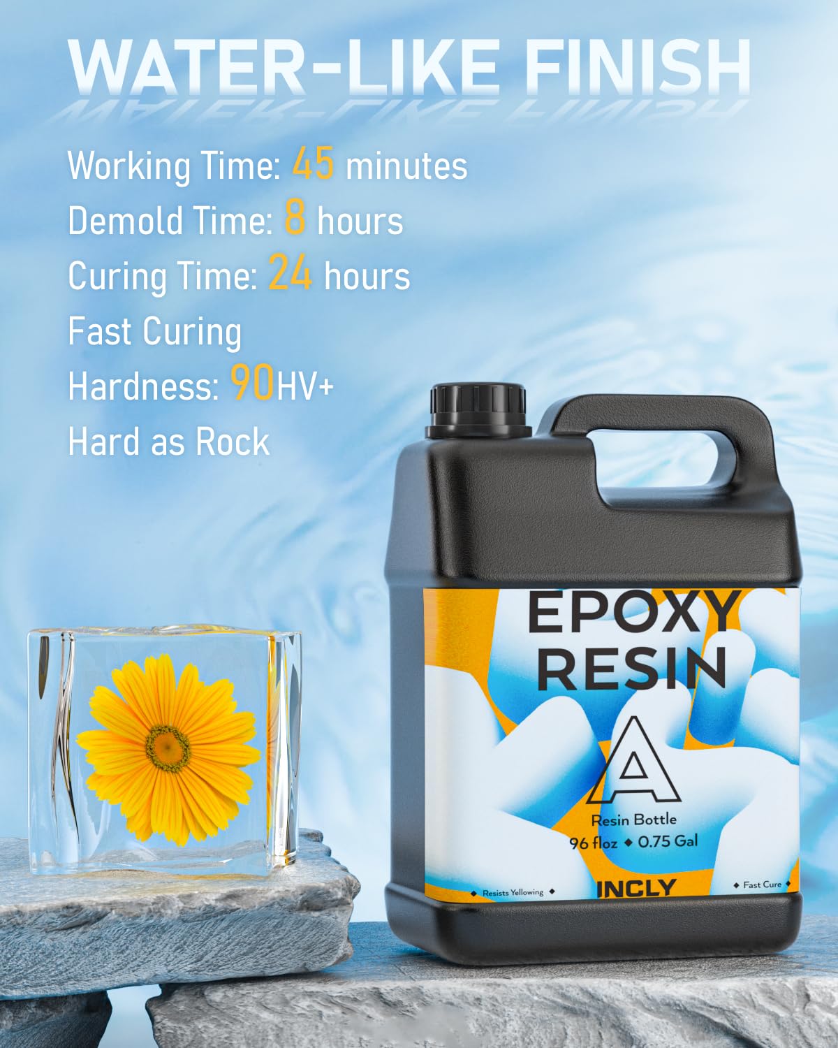 INCLY 1.5 Gallon Crystal Clear Epoxy Resin Kit with 24 Colors Mica Powder & Silicone Tools, Bubbles Free Epoxy Resin Supplies, Casting & Coating for Jewelry Making, Craft Tabletop, Art Painting, Molds INCLY