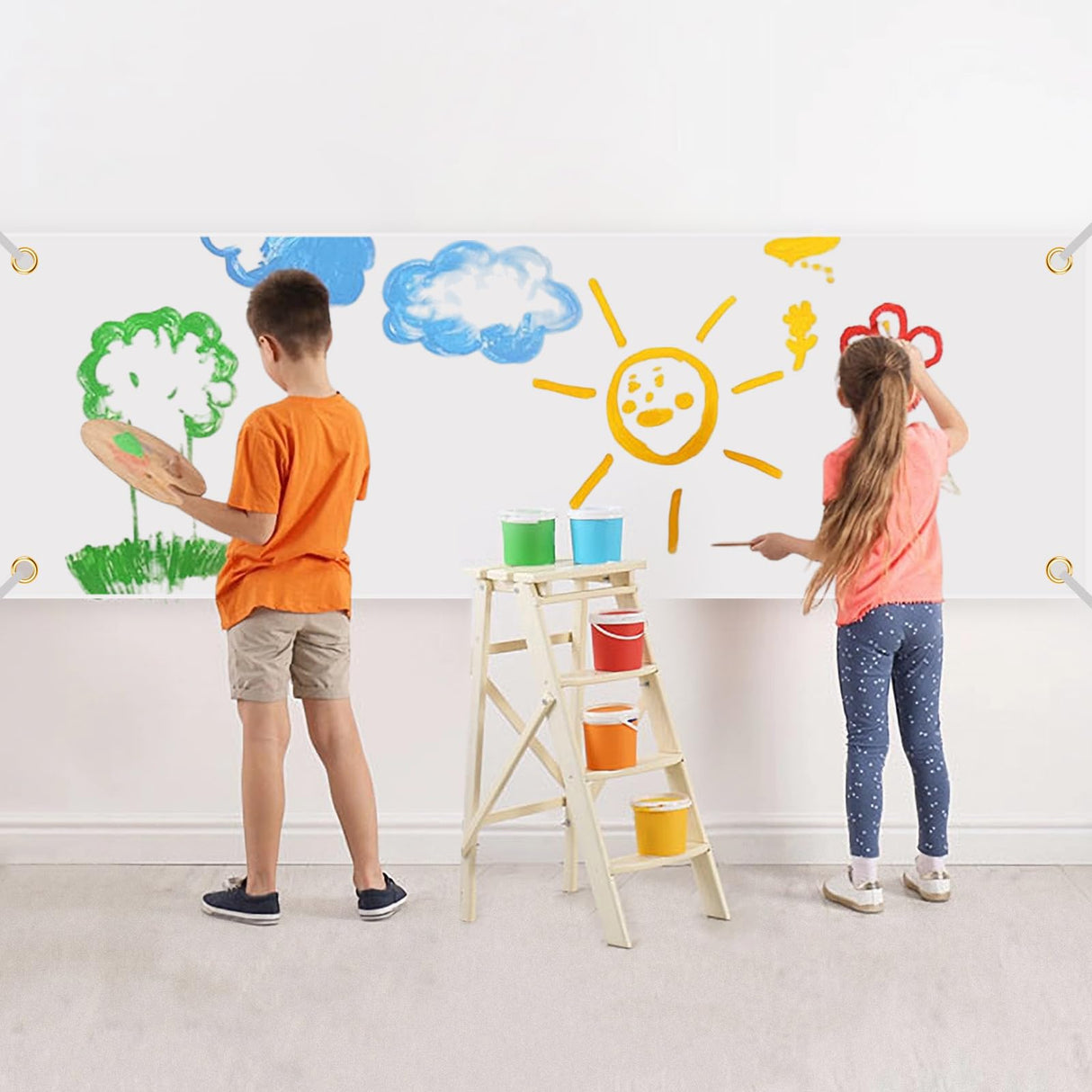 4 Pcs Sublimation Banners Blank, 2x6 Feet Large White Polyester Oxford Cloth Banner with Hanging Ropes, DIY Sign Banners for Painting, Writing, Indoor Outdoor Display and Party Decoration GCTWFYK