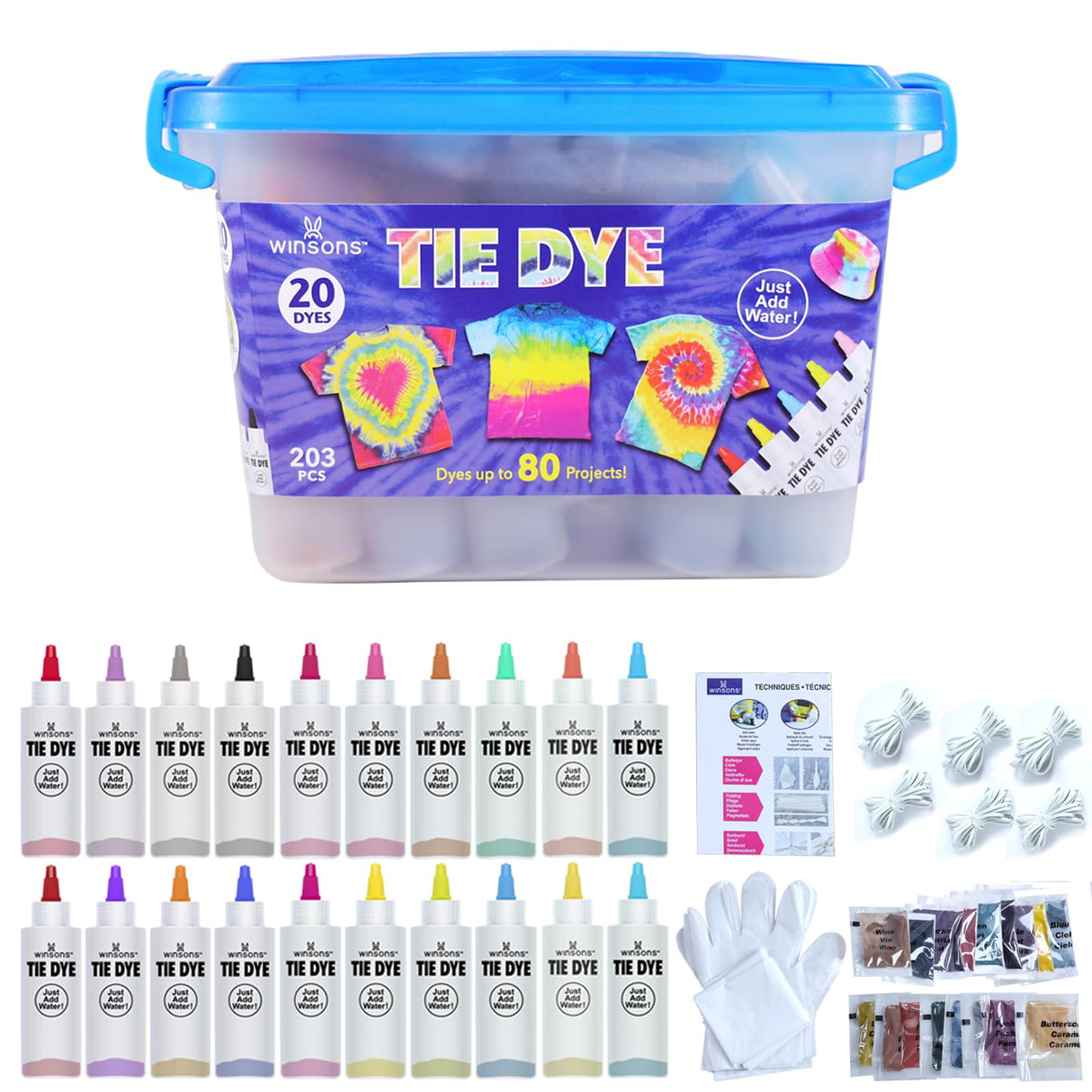 WINSONS Tie Dye Kit 20 Colors Permanent Fabric Dye Art Set for Kids Adults for School, Homemade Party, Creative Groups Activities, DIY Gift WINSONS