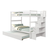 NicBex Twin Over Twin Bunk Beds with Twin Trundle, Kids Bunk Beds Twin Size Loft Bed Frame with Trundle & Stairway Storage Function & Wood Slats Support, Wood Twin Loft Bed for Kids Loft, White NicBex