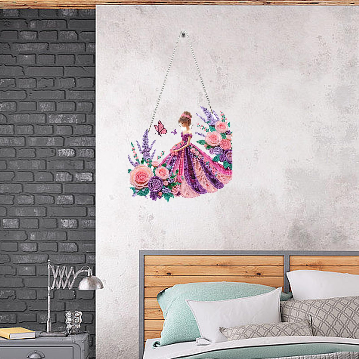 Auremi Flower Diamond Painting Pendant Kits,5D Princess Diamond Art Diamond Painting Hanging Kits,DIY Special Shaped Diamonds Painting Suncatcher Pendant Kit for Adults for Gift Wall Home Decor Auremi