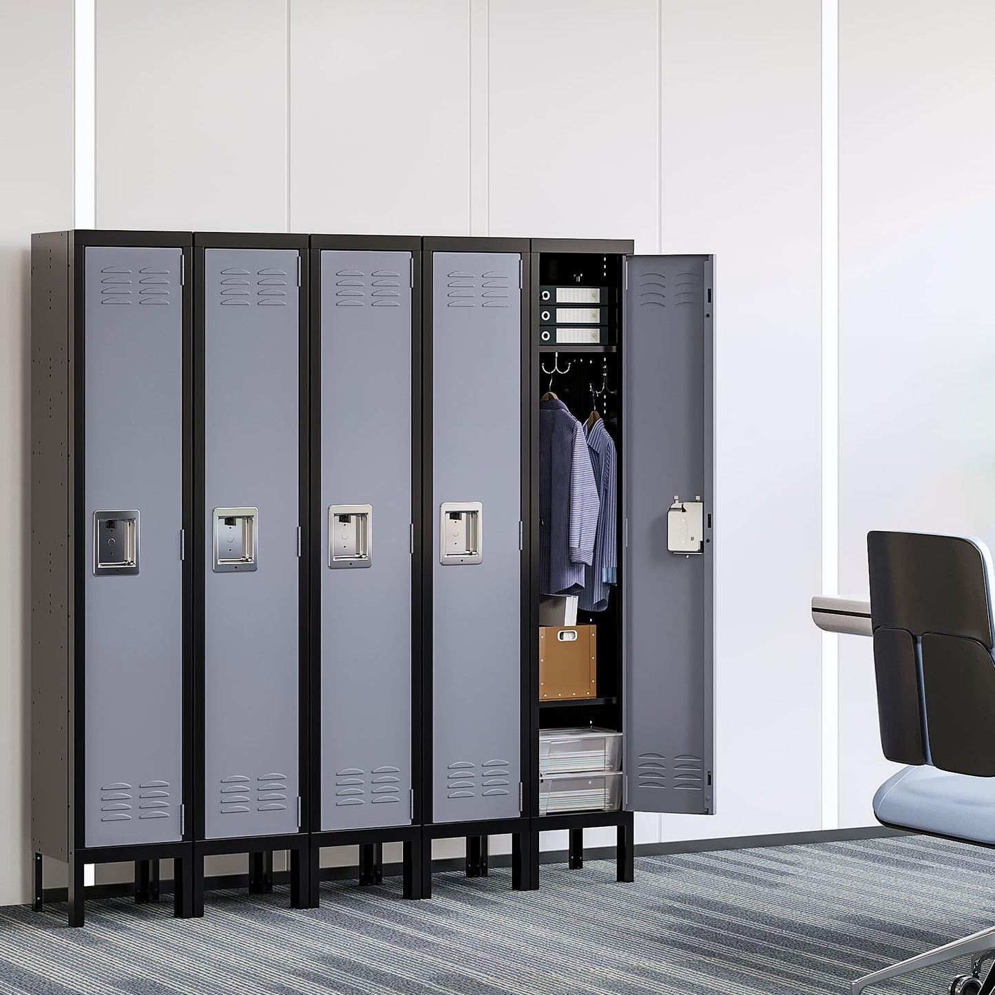 Yizosh Metal Lockers for Employees with Lock, Employees Locker Storage Cabinet with 1 Doors, Tall Steel Storage Locker for Gym, School, Office (Gray Black, 1 Door) - WoodArtSupply