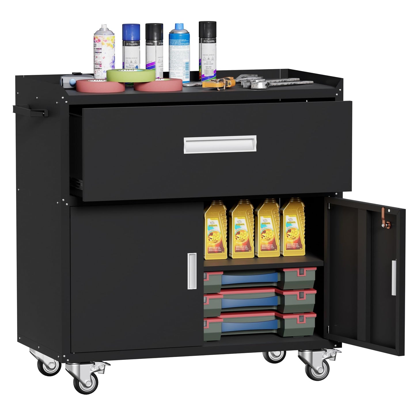 Washsemba Metal Garage Storage Cabinet with Wheels ，Lockable Rolling Tool Chest with Wheels, Tool Cabinet on Wheels, Utility Cabinet for Home, Office, Garage and Workshop (Black) - WoodArtSupply