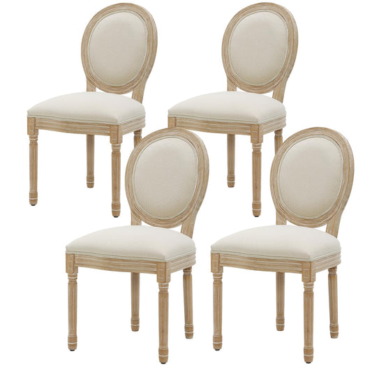 Furnimart French Country Vintage Dining Chairs Set of 4 Farmhouse Dining Chairs with Round Back and Solid Wood Legs, Oval Side Chairs for Kitchen Dining Room Living Room (Beige) - WoodArtSupply