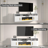 VENDORZ Floating TV Stand with Fireplace, 70" Floating Entertainment Center with White Fireplace, Wall Mounted Electric Fireplace TV Stand for Living Room Media Console with Storage Up to 80" TVs VENDORZ