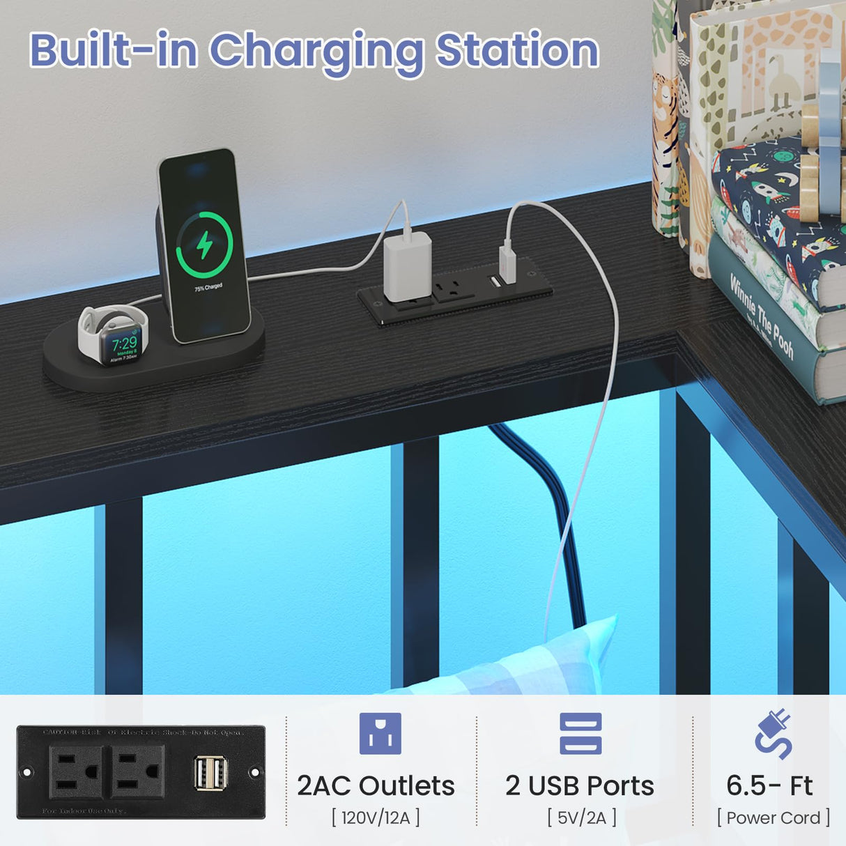 Hasuit Twin Corner Bed Frame with 2 Storage Drawers, Modern Twin Daybed with Charging Station and LED Lights for Kids Teenagers, Metal Platform Bed Frame for Bedroom, Living Room, Guest Room, Black Hasuit