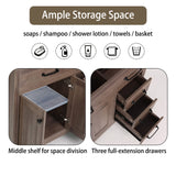 walsport 36 inch Bathroom Vanity with Ceramic Sink & Mirror, Wood Double Door Bathroom 5 Drawer Storage Vanity Combo Set, Brown walsport