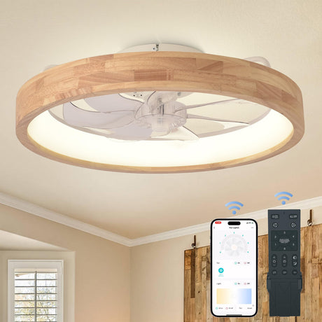 Oaks Aura 20” Ceiling Fan with Light, 3 Color Dimmable LED, 6 Speeds,Reversible DC Motor, Wooden Flush Mount Low Profile Ceiling Fans with Lights and Remote for Bedroom/Kidsroom/Dinng Room Oaks Aura