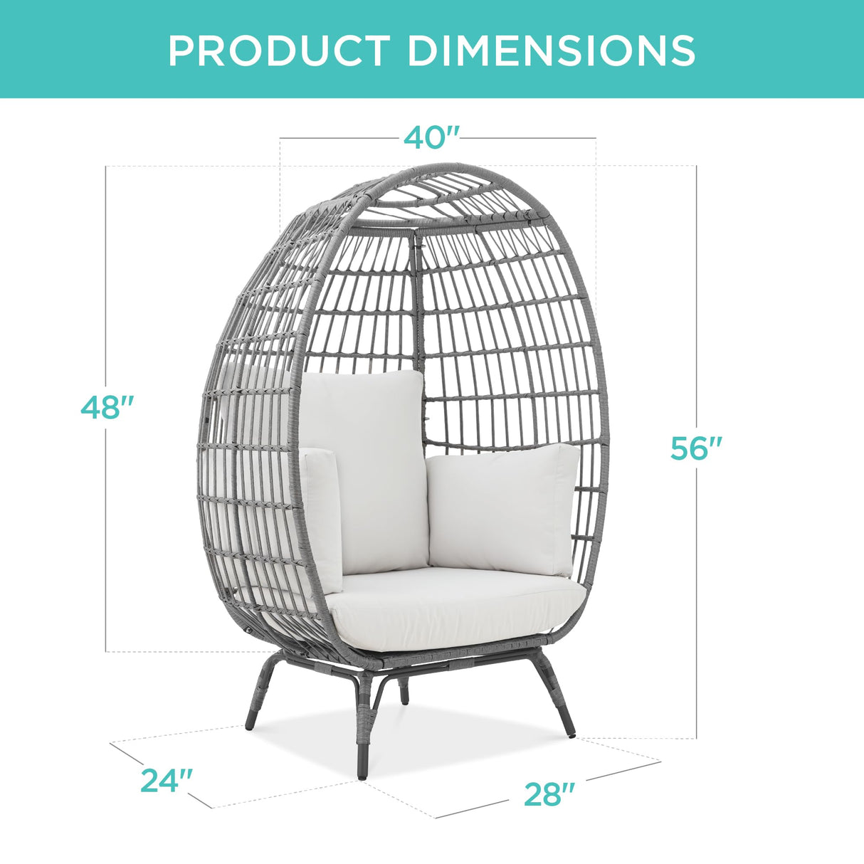 Best Choice Products Wicker Egg Chair, Oversized Indoor Outdoor Lounger for Patio, Backyard, Living Room w/ 4 Cushions, Steel Frame, 440lb Capacity - Gray/White Sand Best Choice Products