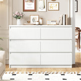 Jocoevol White Dresser 6 Drawer Dresser for Bedroom, Modern Fluted Dresser with Deep Drawers, Large Double Wooden Dresser Chest of Drawers for Living Room, Hallway, Entryway (White) Jocoevol