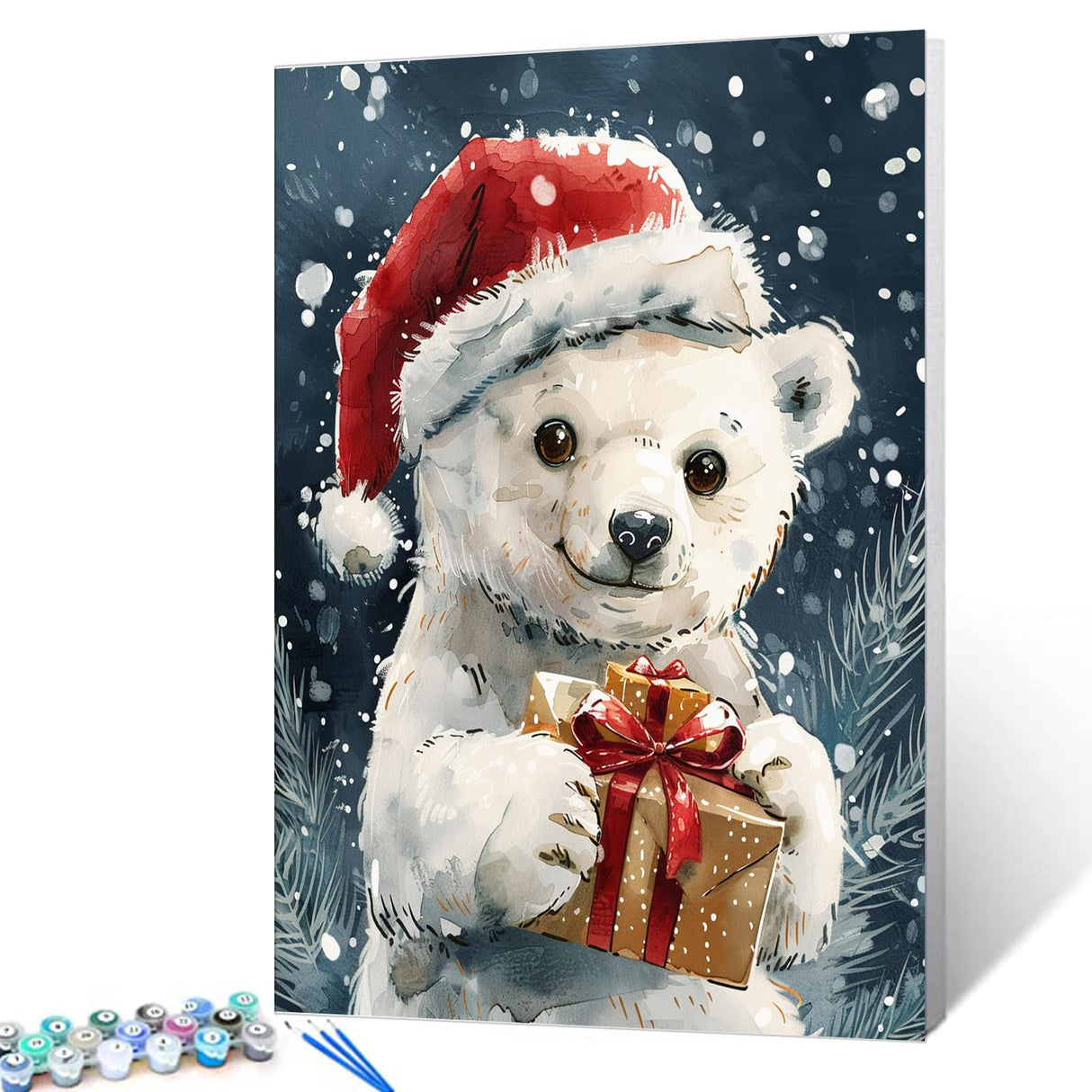 Tucocoo Cute Polar Bear Paint by Numbers Kit for Adult Christmas Animals DIY Canvas Paint by Numbers Red Santa Hat Acrylic Painting Home Decor Paint by Numbers Kits 16x20Inch Frameless Tucocoo